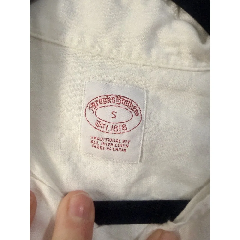Brooks Brothers Irish Linen Shirt Mens Small White Short Sleeve Button Up